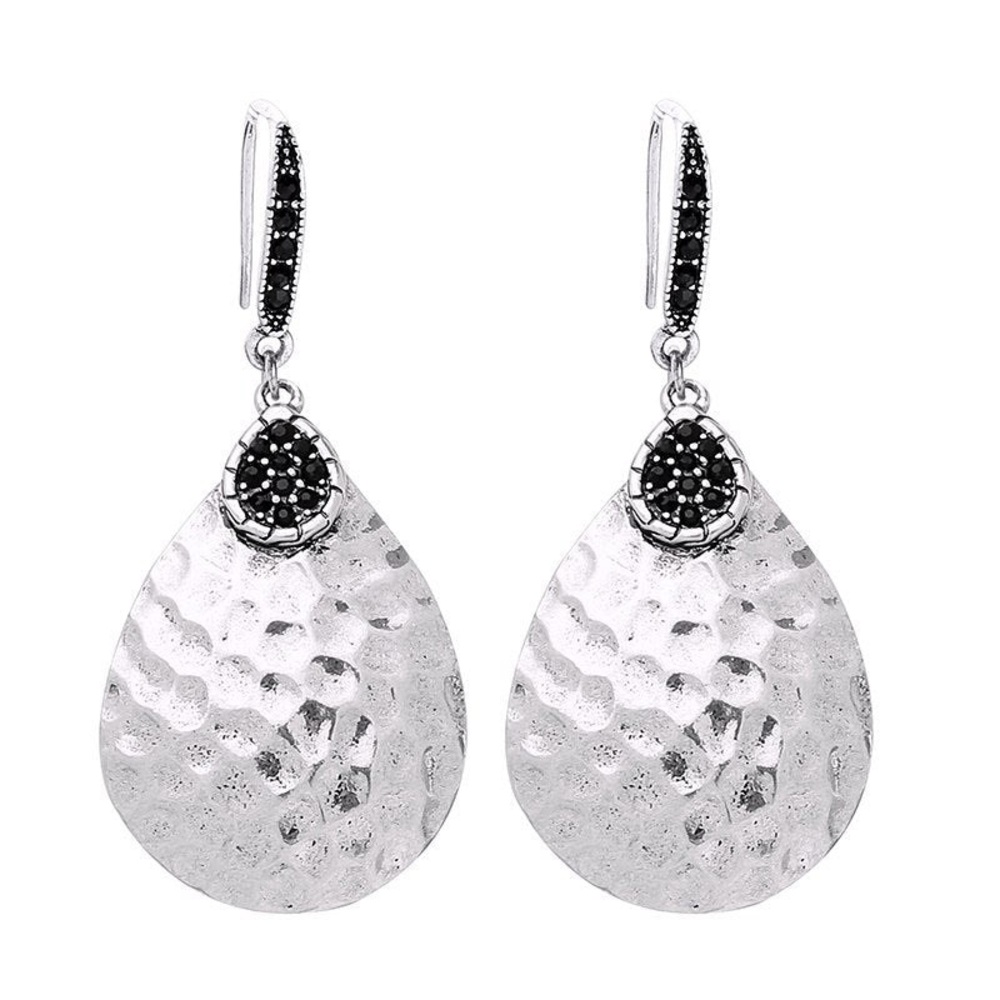 Silver and Black Teardrop Earrings